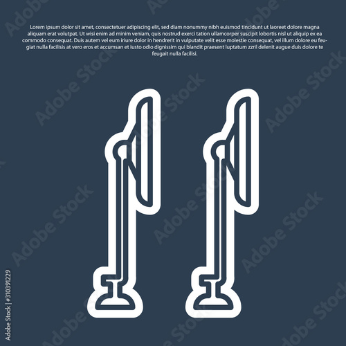 Blue line Windscreen wiper icon isolated on blue background. Vector Illustration