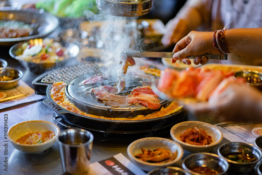 Having lunch with Korean food & other side dish