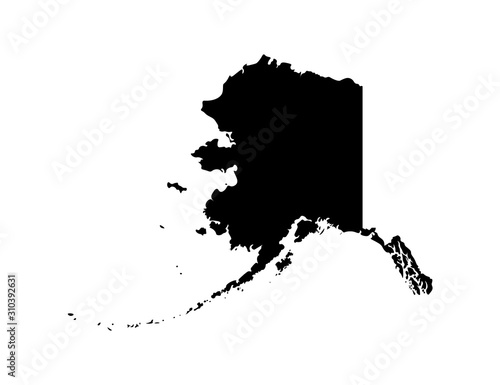 Vector isolated simplified illustration icon with black silhouette of Alaska map - state of the USA. White background