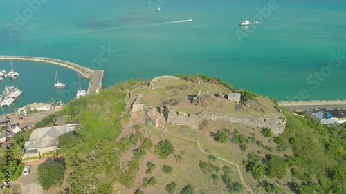 Aerial view of Fort St Louis a French military fort built in the eighteenth century on the heights of Marigot to defend the French side of the island photo