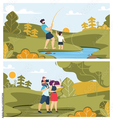 Happy Family Day and Summer Time Activities Set