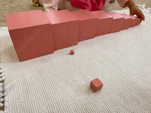 Montessori material sensorics touch pink tower photo