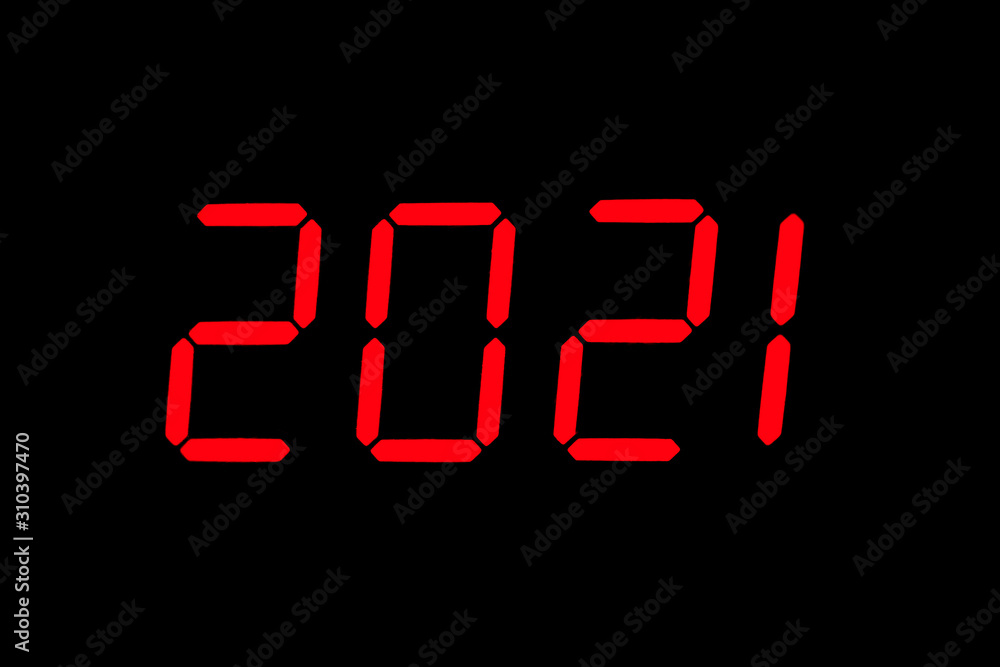 The dial of the electronic clock which shows the year 2021 The dial of the electronic clock which shows the year 2021