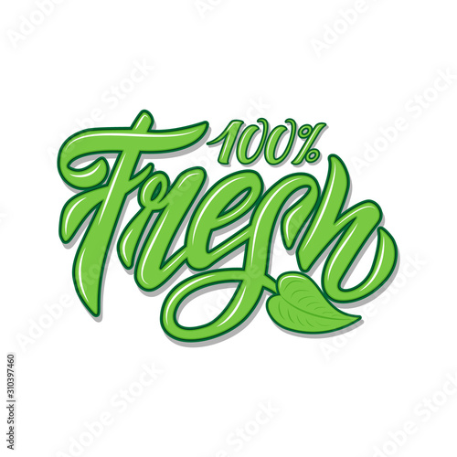 Hand lettering illustration of Fresh for restaurant, cafe menu, poster. Elements for labels, logos, stickers or icons. Calligraphic and typographic collection.