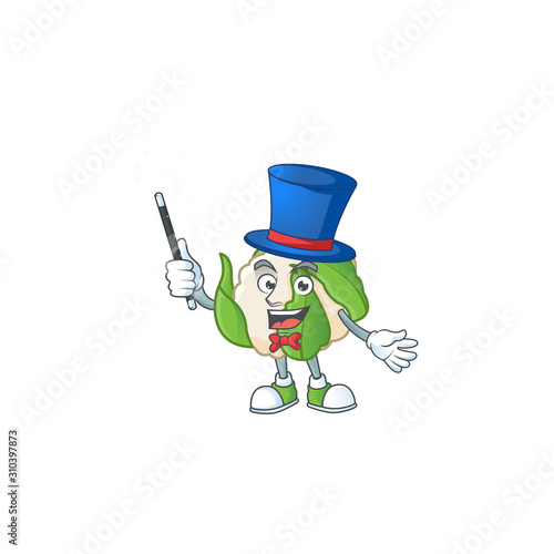 Cartoon character of cauliflower performance as a Magician