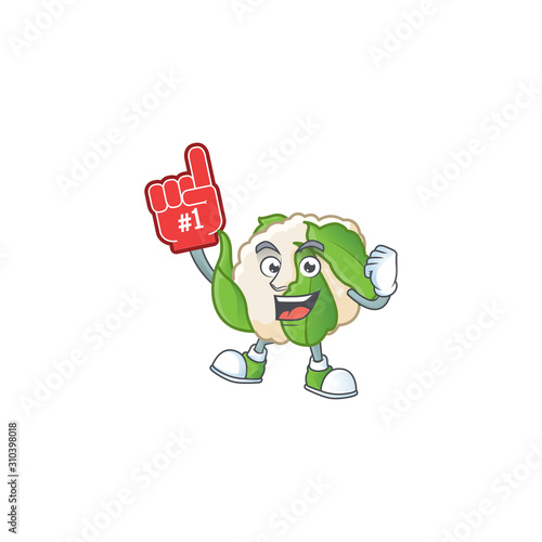 Funny cauliflower mascot cartoon style with Foam finger