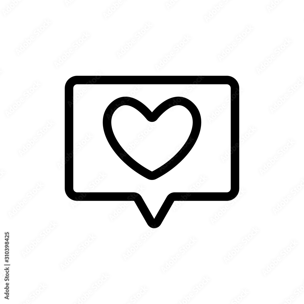 message with heart icon vector. A thin line sign. Isolated contour symbol illustration