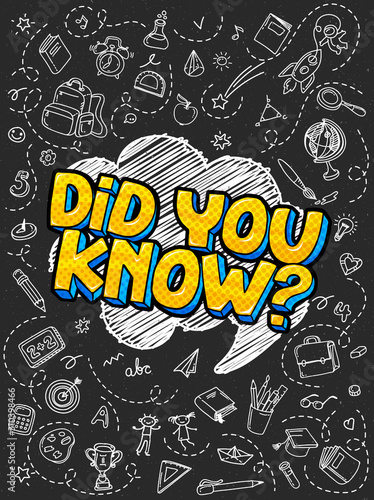 Did you know in comic speech bubble on burst background. Pop art style.