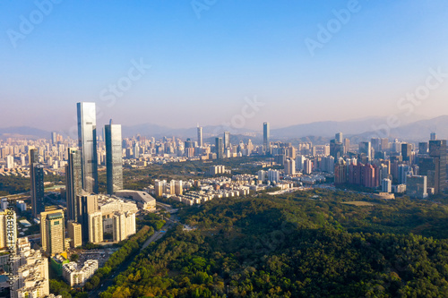 an aerial view of lotus hill park and downtown districts of shenzhen  china