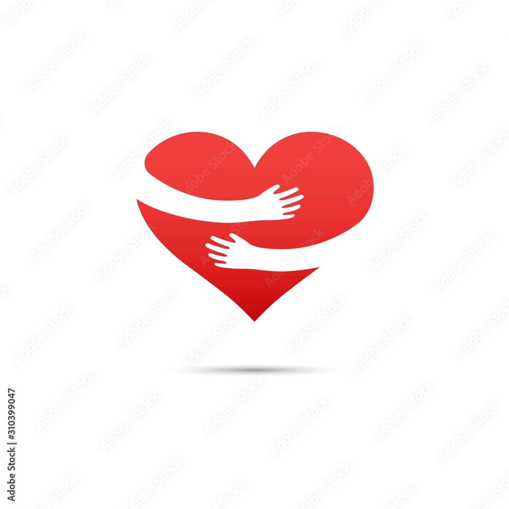 Hugging heart. Hands holding heart arm embrace love yourself child hope cardiology gift romance relationship vector isolated concept