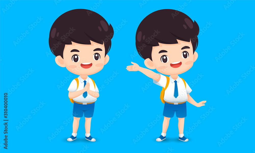 Collection of cute boy character in greeting pose Collection of cute boy character in greeting pose