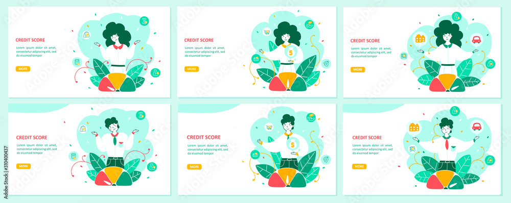 Obraz premium Banking landing page flat vector template set