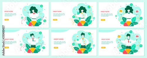 Banking landing page flat vector template set