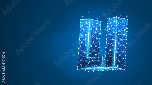 Alphabet letter L. Design of an Uppercase and lowercase letters. Banner, template or a pattern. Abstract digital wireframe, low poly mesh, Raster blue neon 3d illustration. Triangle, line, dot
