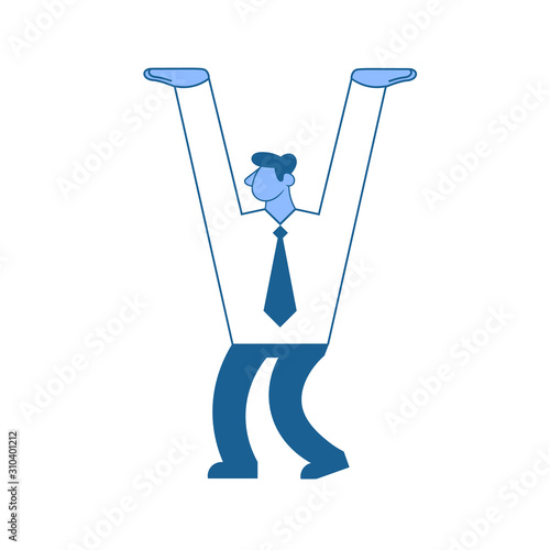 Businessman with hands raised, as holding or supporting something. Strong businessman. Vector illustration, isolated on white background.