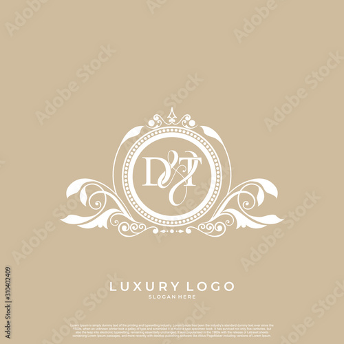 Logo Initial letter DT luxury vector mark, gold color elegant classical symmetric curves decor. editable file EPS10.