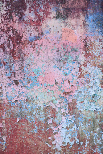 Old, distressed, paint work, blue, flaky, peeling, layers, vintage. © Andrew