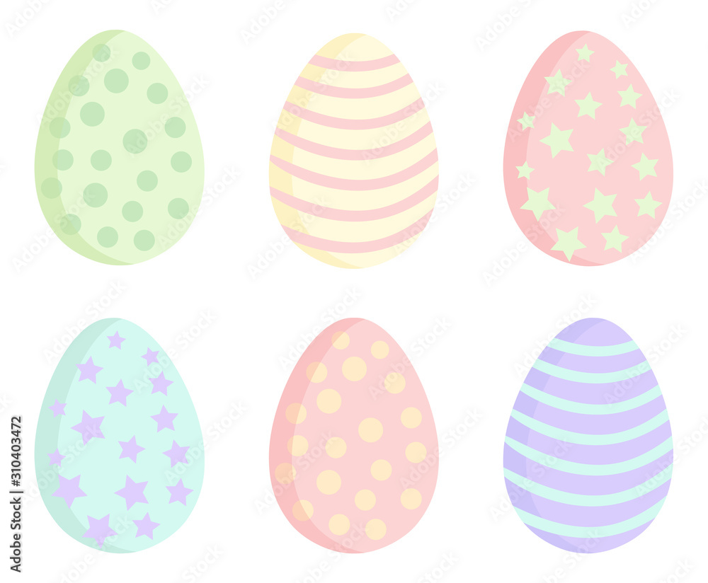 Easter eggs in pastel colors set. Collection of cute Ostara colored egges flat style illustration. Decorative elements Easter eggs in pastel colors set. Collection of cute Ostara colored egges flat style illustration. Decorative elements