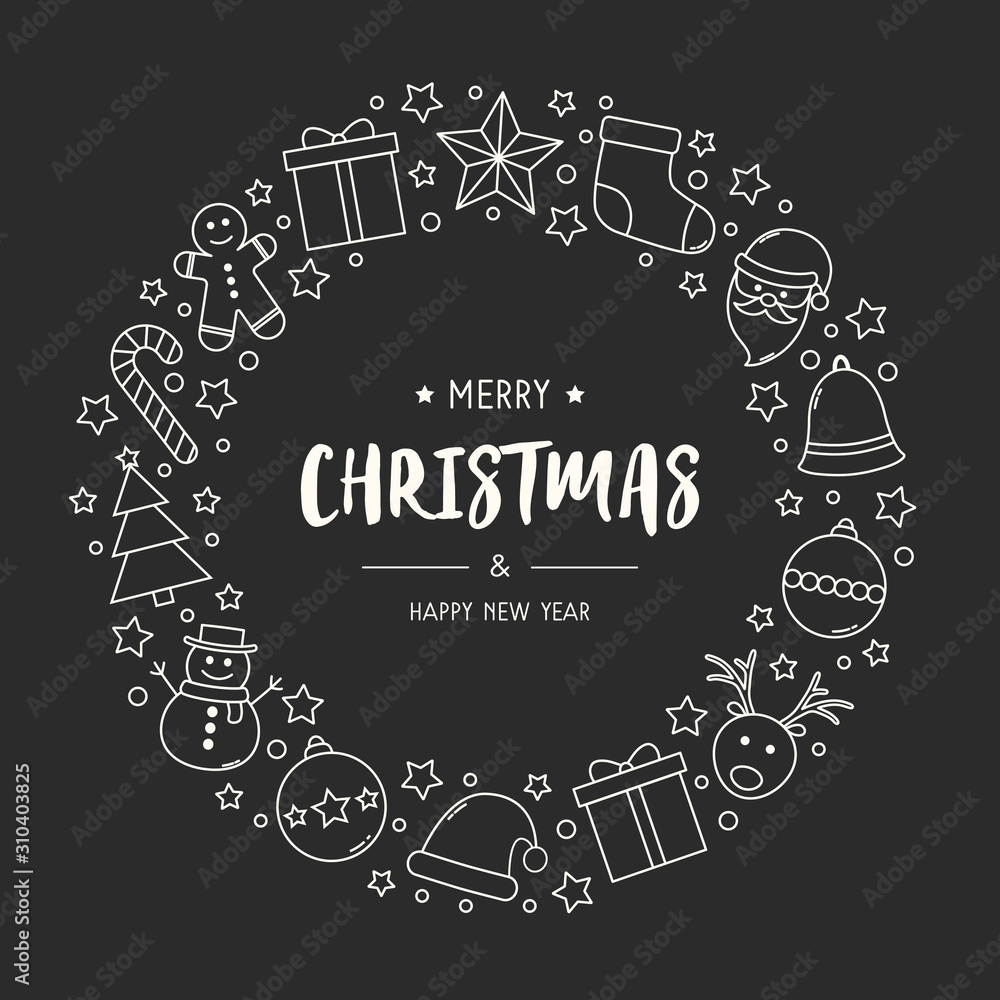 Minimalist Christmas wreath with ornaments and wishes. Vector Minimalist Christmas wreath with ornaments and wishes. Vector