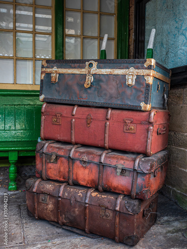 Luggage Barrow and cases on Embsay platform in Yorkshire photo