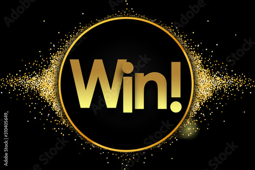 win in golden circle stars and black background photo