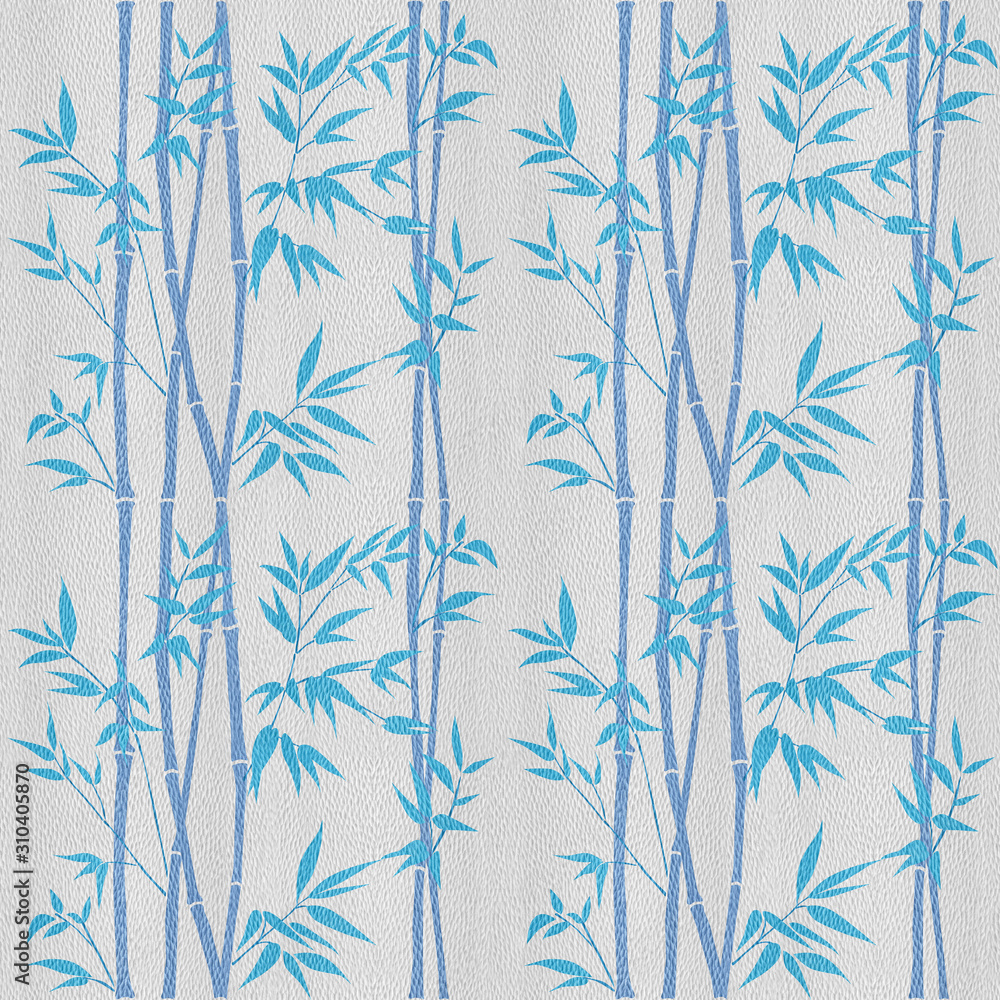 Decorative bamboo branches. Bamboo forest background. White-blue coloring  seamless patterns. Interior Design wallpaper. Stock Illustration | Adobe  Stock