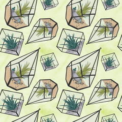 Sierkussen Terrariumplanten patronen Handgetekend terrarium op witte achtergrond  © taninka