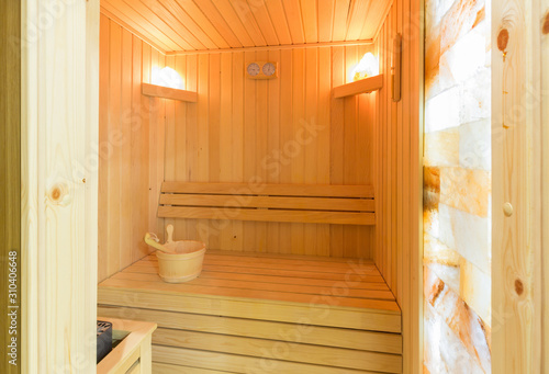 Swedish sauna interior in hotel wellness center