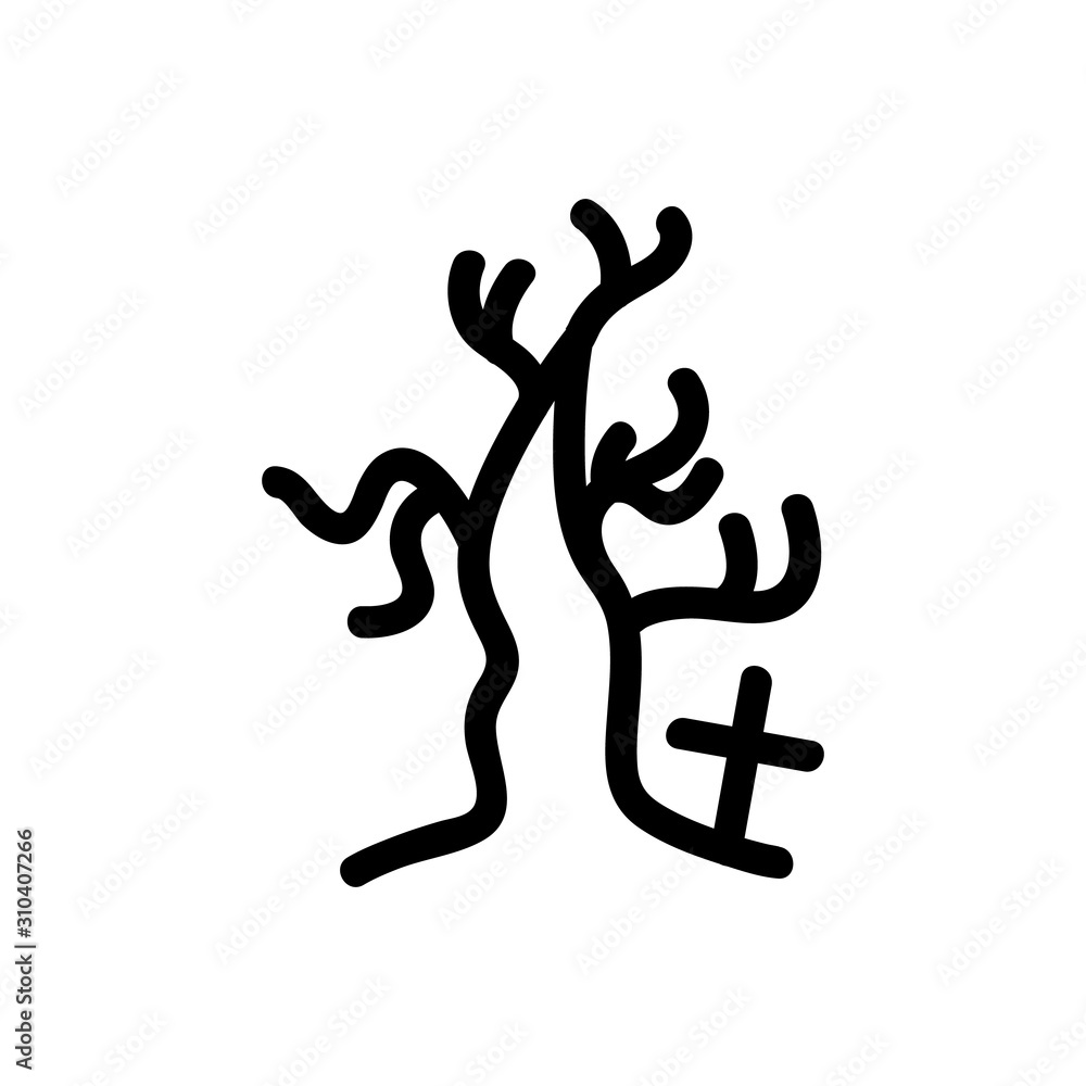 dry tree and cross vector icon. A thin line sign. Isolated contour symbol illustration dry tree and cross vector icon. A thin line sign. Isolated contour symbol illustration