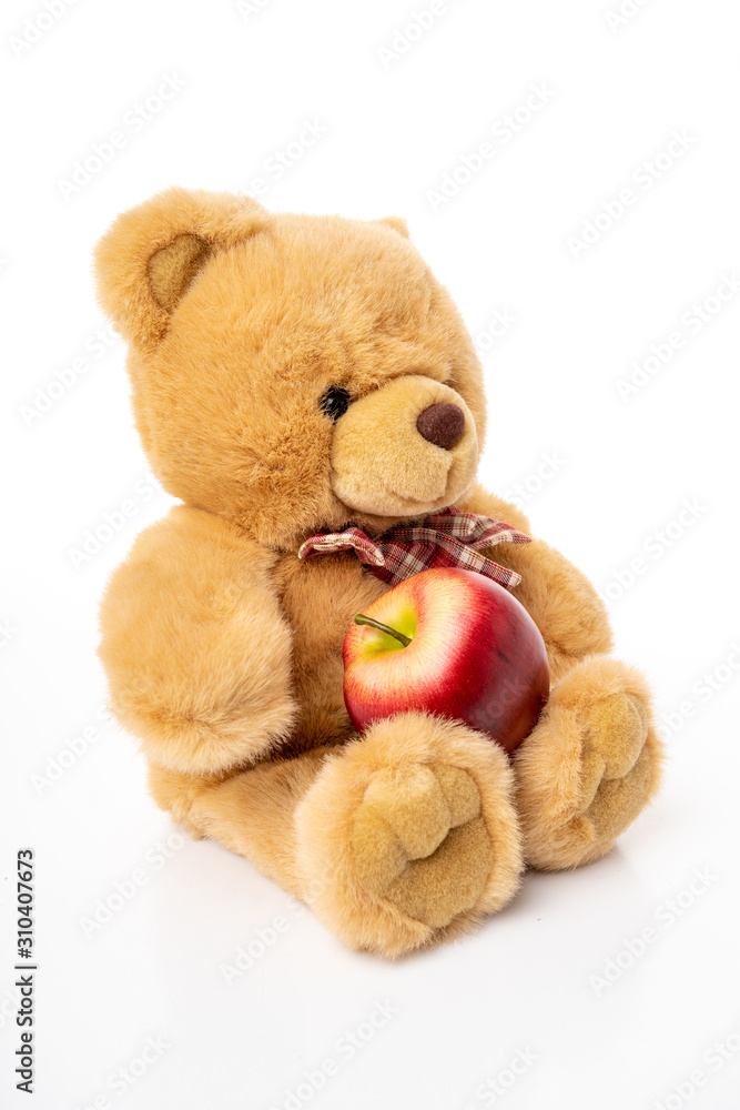 Fototapeta premium Fluffy teddy bear isolated on white