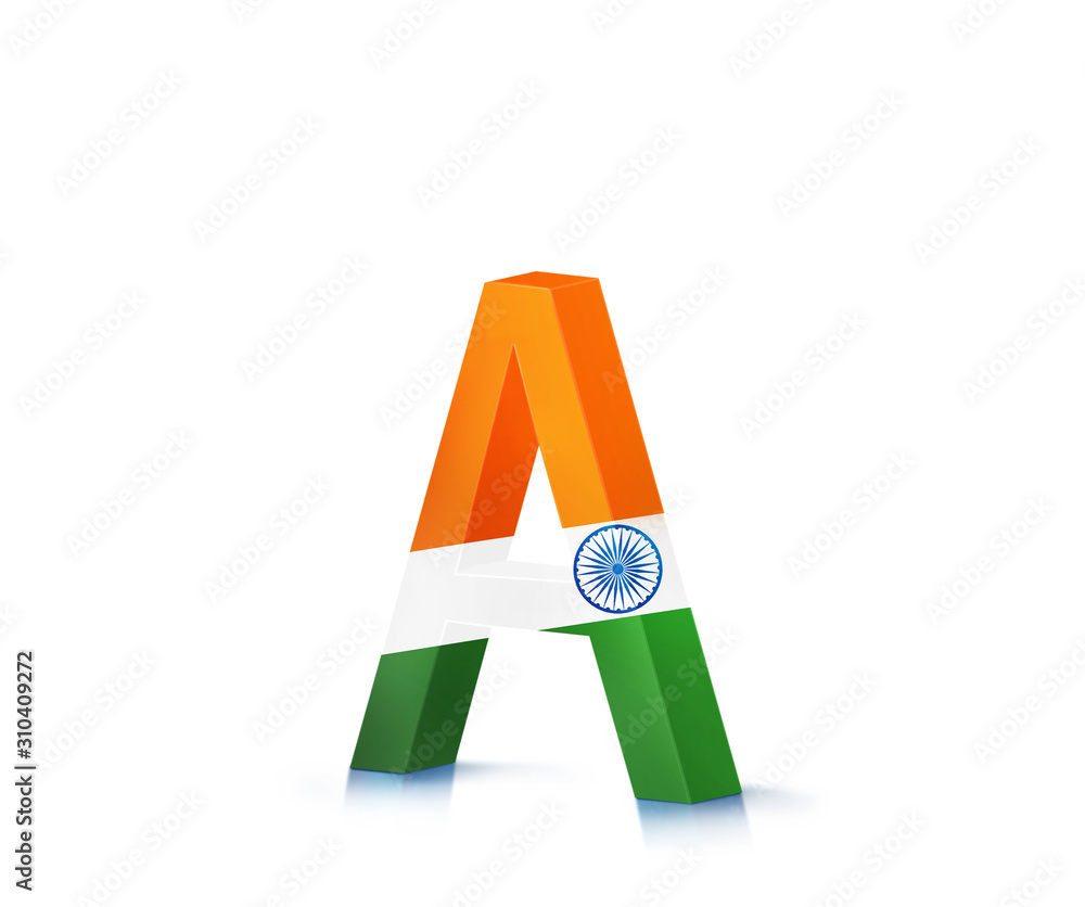 3D LETTERS WITH INDIA FLAG A TO Z AND 1 TO 0, LETTER A Stock ...