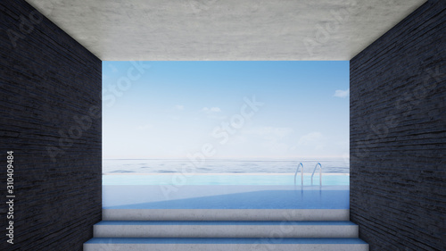 view of the sea and blue sky  3d rendering background