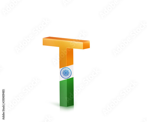 3D LETTERS WITH INDIA FLAG A TO Z AND 1 TO 0, LETTER T