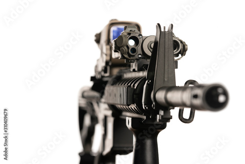 m4 rifle with optical sight and laser device on white background photo