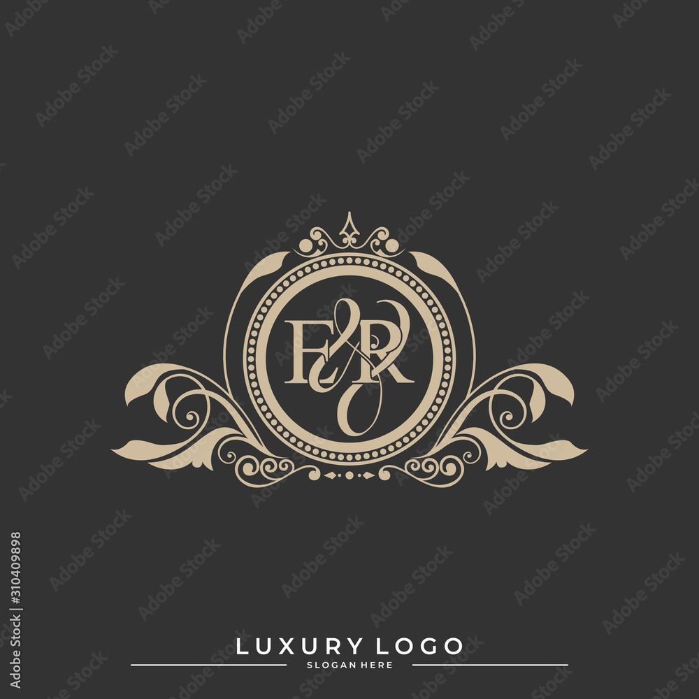 Logo Initial letter ER luxury vector mark, gold color classical symmetric curves decor. editable file eps10. Logo Initial letter ER luxury vector mark, gold color classical symmetric curves decor. editable file eps10.