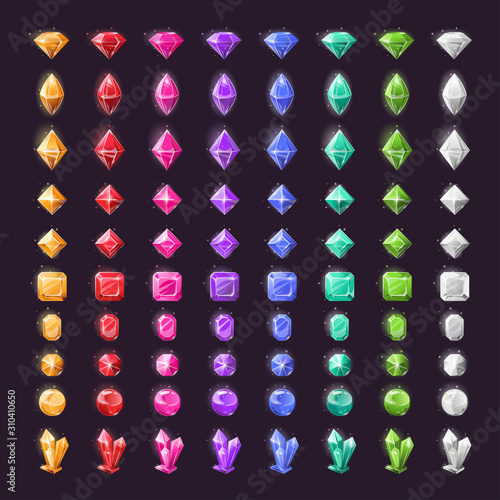 A large collection of precious stones, a set of luminous crystals.
