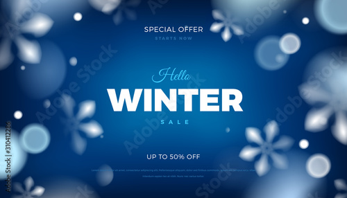 Winter sale blue background with snowflakes vector template