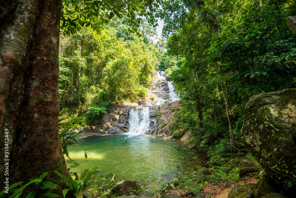 Beautiful waterfall in Thailand national park on Phuket.