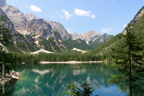 Fototapeta Naklejka Na Ścianę i Meble -  Beautiful nature around the Braies lake , dolomites mountains, italy.