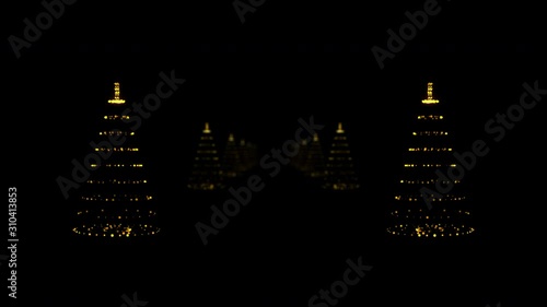 Golden Christmas Trees Made Of Lights Fly By Endless Looping Video Background
