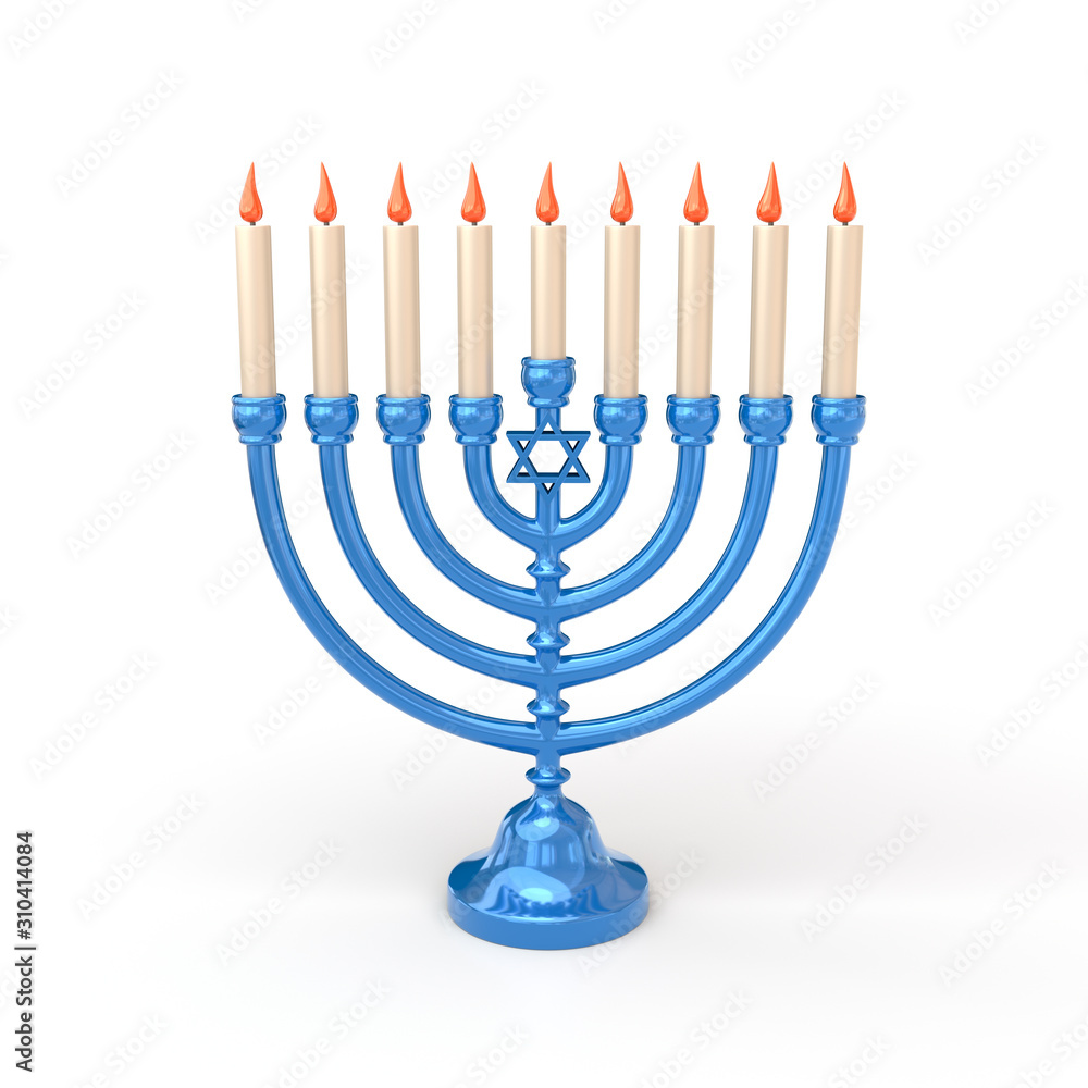 Blue Hanukkah Menorah with candles 3d illustration Blue Hanukkah Menorah with candles 3d illustration