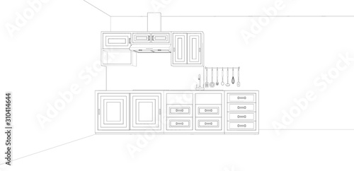 sketch of modern classic kitchen design, 3d rendering