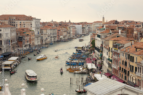 Italy, Venice, July 12, 2019, a view of the city from a height, ships move through the channels