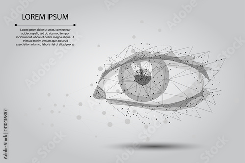 Abstract mash line and point laser vision correction. Low poly human iris modern operation surgery technology. Polygonal eye shape biometric identity vector illustration