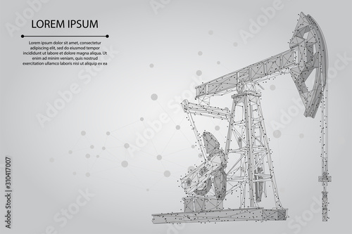 Abstract mash line and point oil well rig. Low poly petroleum fuel industry pumpjack derricks pumping drilling point vector illustration
