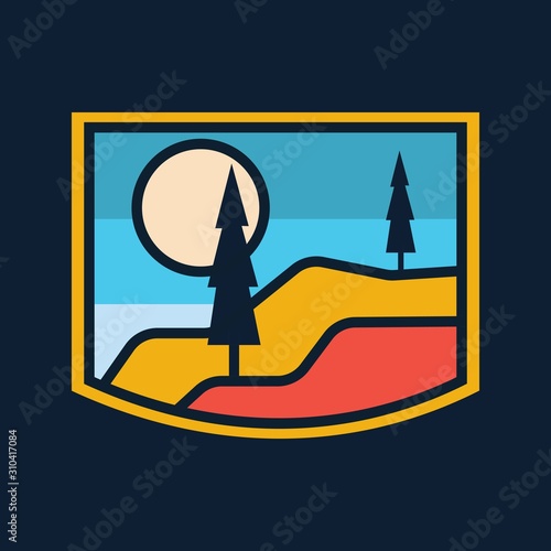 simple logo badge mountain design, for t-shirt prints, patches, emblems, posters, badges and labels and other uses