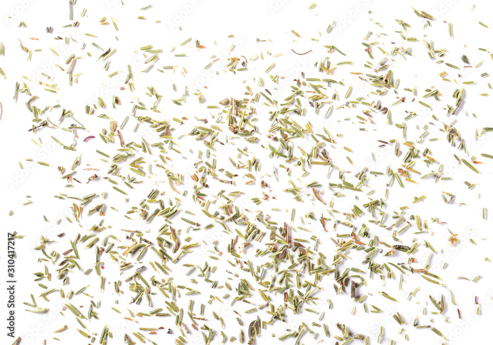 Dry thyme pile isolated on white background, top view Dry thyme pile isolated on white background, top view