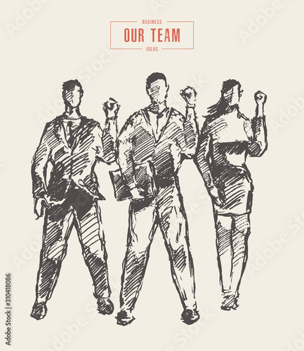 Three people spirit togetherness teamwork a vector