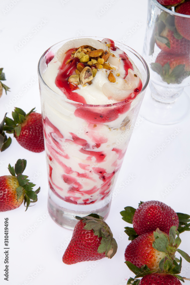 Tasty strawberry smoothie; Photo on white background. Tasty strawberry smoothie; Photo on white background.
