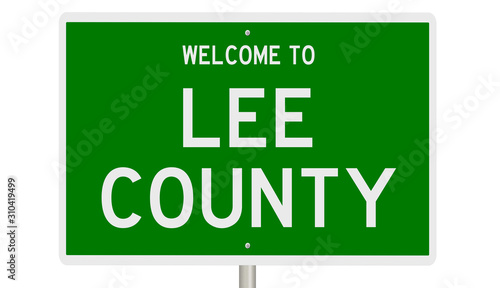 Rendering of a green 3d highway sign for Lee County photo